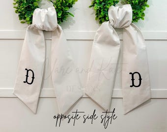 Monogram Wreath Sash, Double Wreath Sash, Wreath Sash Set, Embroidered Wreath Bow, Initial Door Sash, Monogram Wreath Ribbon, Wreath Scarf