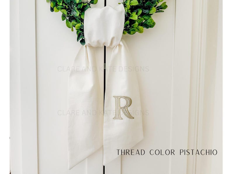 Monogram Wreath Sash, Wreath Sash For Front Door, Embroidered Front Door Bow, Initial Door Sash, Monogram Wreath Ribbon, Wreath Scarf