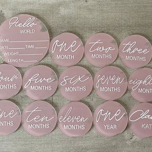 Acrylic Baby Milestones Disc,Baby Monthly Milestone Cards,Baby Monthly Photo Prop,Newborn Birth Announcement,Baby Monthly Milestone Markers