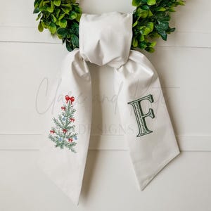 Monogram Wreath Sash, Christmas Wreath Sash For Front Door,Embroidered Wreath Bow,Christmas Initial Wreath Tie, Christmas Tree Wreath Ribbon