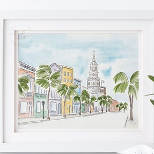 Watercolor Charleston art print, Broad Street Charleston painting, Charleston South Carolina print, Charleston art print, PRINTABLE