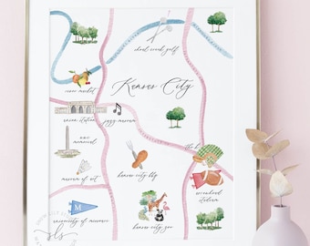 Map of Kansas City Missouri, watercolor Kansas City art print, illustrated map, watercolor print, travel decor, graduation gift, PRINTABLE