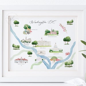 Washington DC Map Art: Watercolor City Illustration, Travel Gift