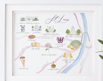 Carte aquarelle de St Louis, impression de carte illustrée, impression d'aquarelle du Missouri, art mural IMPRIMABLE, cadeau de mariage de St Louis, cadeau de graduation