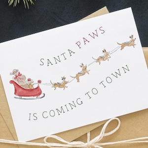 Christmas dog Santa paws holiday card, cute Christmas card, printable Christmas card, printable holiday cards, greeting card PRINTABLE imagem 1