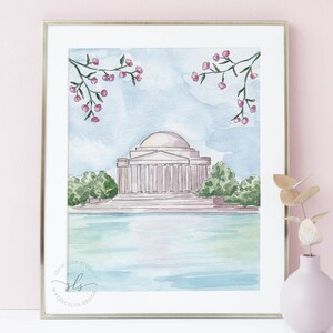 Jefferson Memorial Watercolor Art Print: Washington DC Cherry Blossoms