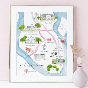 Charleston Stadt Kunst, Charleston South Carolina Karte Kunst, Aquarell Malerei, illustrierte Stadt Karte, DRUCKBARE Wandkunst, Hochzeitsgeschenk