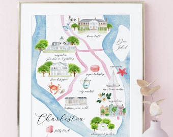 Charleston Illustrated Map Print South Carolina Art - Etsy