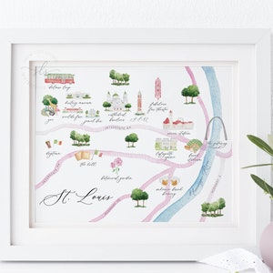 Kaart van St. Louis, Missouri, aquarel St. Louis-kunstprint, geïllustreerde kaart fine-art print, reisdecor, afstudeercadeau universiteit, AFDRUKBAAR