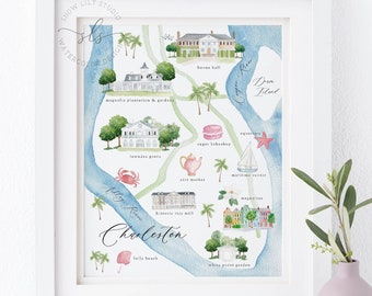 Charleston Illustrated Map Print South Carolina Art - Etsy