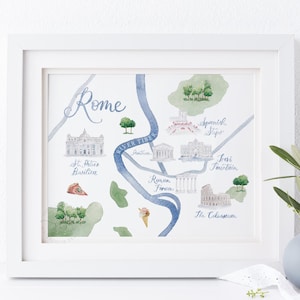 Rome Italy map art print, illustrated Rome Italy print, Italy travel wall art, hand painted watercolor map, housewarming or wedding gift