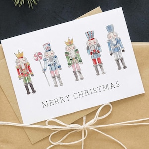 Cute Christmas nutcracker holiday card, nutcracker Christmas card, pink watercolor nutcracker card, blank Christmas card, PRINTABLE card