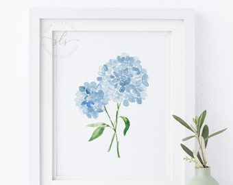 Watercolor blue hydrangea art print, floral art print, watercolor hydrangea painting, watercolor floral painting, watercolor blue flower art