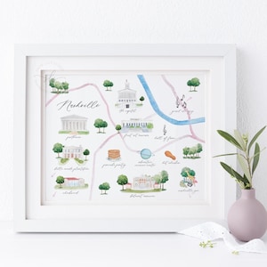 Nashville Aquarell Karte, illustrierte Tennessee Stadtkunst, Music City Wanddekor, Nashville Wahrzeichen Kunst, DRUCKBARES Geschenk