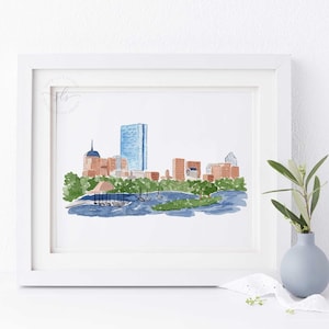 Boston skyline watercolor art print, Boston cityscape wall decor, watercolor Back Bay painting, Boston travel artwork, city skyline print