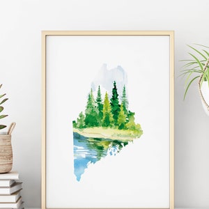 Maine watercolor art print, Maine watercolor painting, wedding gift, housewarming gift, Maine state art, landscape travel art print