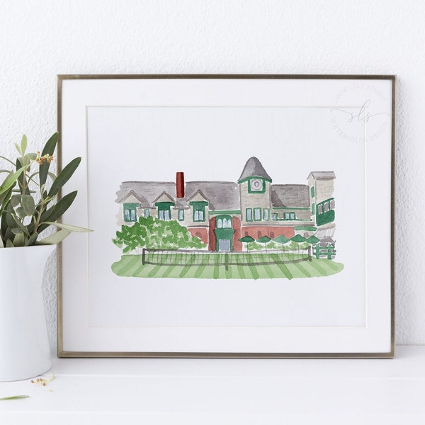 Tennis Hall of Fame art print, Newport Rhode Island, watercolor tennis, wedding venue portrait, sports art print, historic landmark painting