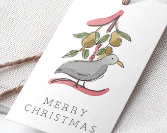 12 days of Christmas gift tags, set of holiday tags, watercolor Christmas favor tag, twelve days of Christmas labels, PRINTABLE tags
