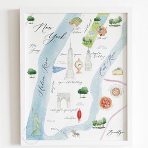 New York City Aquarell Karte, illustrierte Karte Druck, NYC Aquarell Druck, DRUCKBARE Wandkunst, New York Hochzeitsgeschenk, Abschlussgeschenk