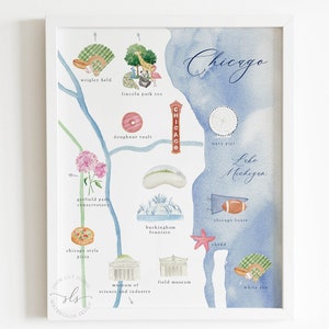 Chicago Chicago Karte Druck, Chicago Aquarell Karte Kunst, illustrierte Stadtkarte, Aquarellmalerei, Chicago Chicago Karte Kunstdruck, PRINTABLE