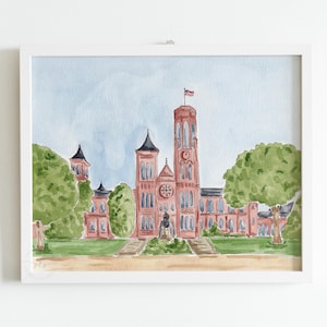 Washington DC Smithsonian Castle art print, Smithsonian museum watercolor painting, DC monument illustration, DC national mall art print
