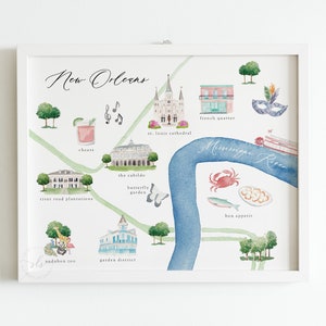 New Orleans Watercolor Map Art Print: Illustrated City Map (Printable)