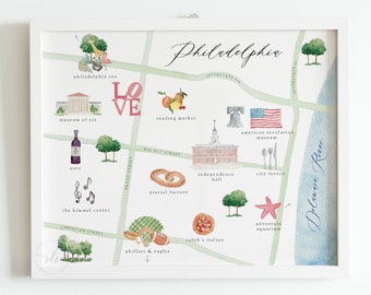 Philadelphia Pennsylvania map print, Philadelphia watercolor map art, illustrated city map, watercolor painting, Philly map art, PRINTABLE