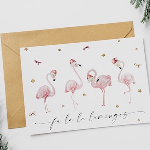 Christmas flamingo holiday card, funny printable Christmas card, printable holiday card, cute Christmas pun card, printable greeting card image 1