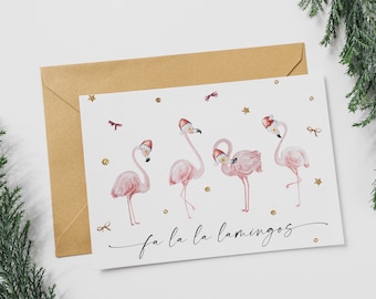 Christmas flamingo holiday card, funny printable Christmas card, printable holiday card, cute Christmas pun card, printable greeting card