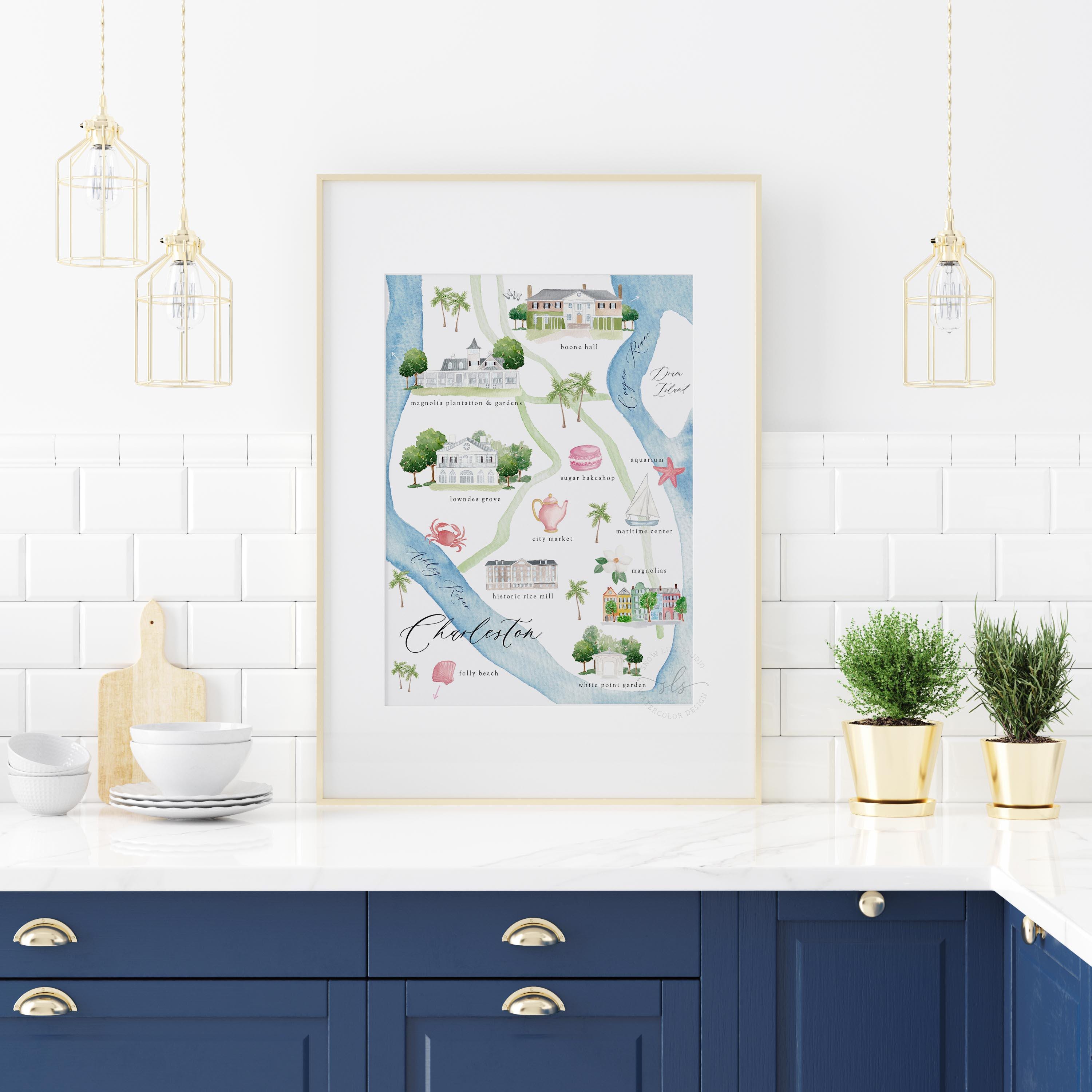 Watercolor Charleston Map Art Print: Illustrated City Map - Etsy
