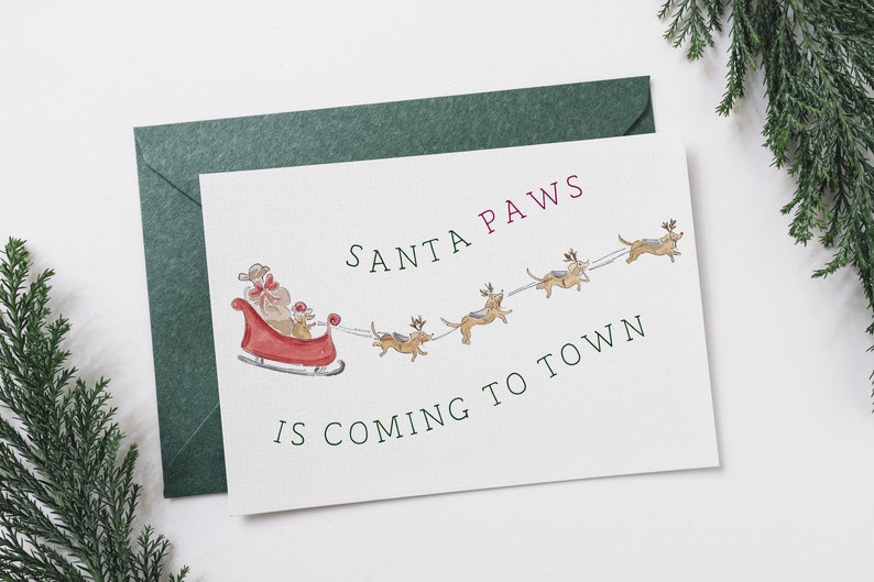 Christmas dog Santa paws holiday card, cute Christmas card, printable Christmas card, printable holiday cards, greeting card PRINTABLE imagem 4