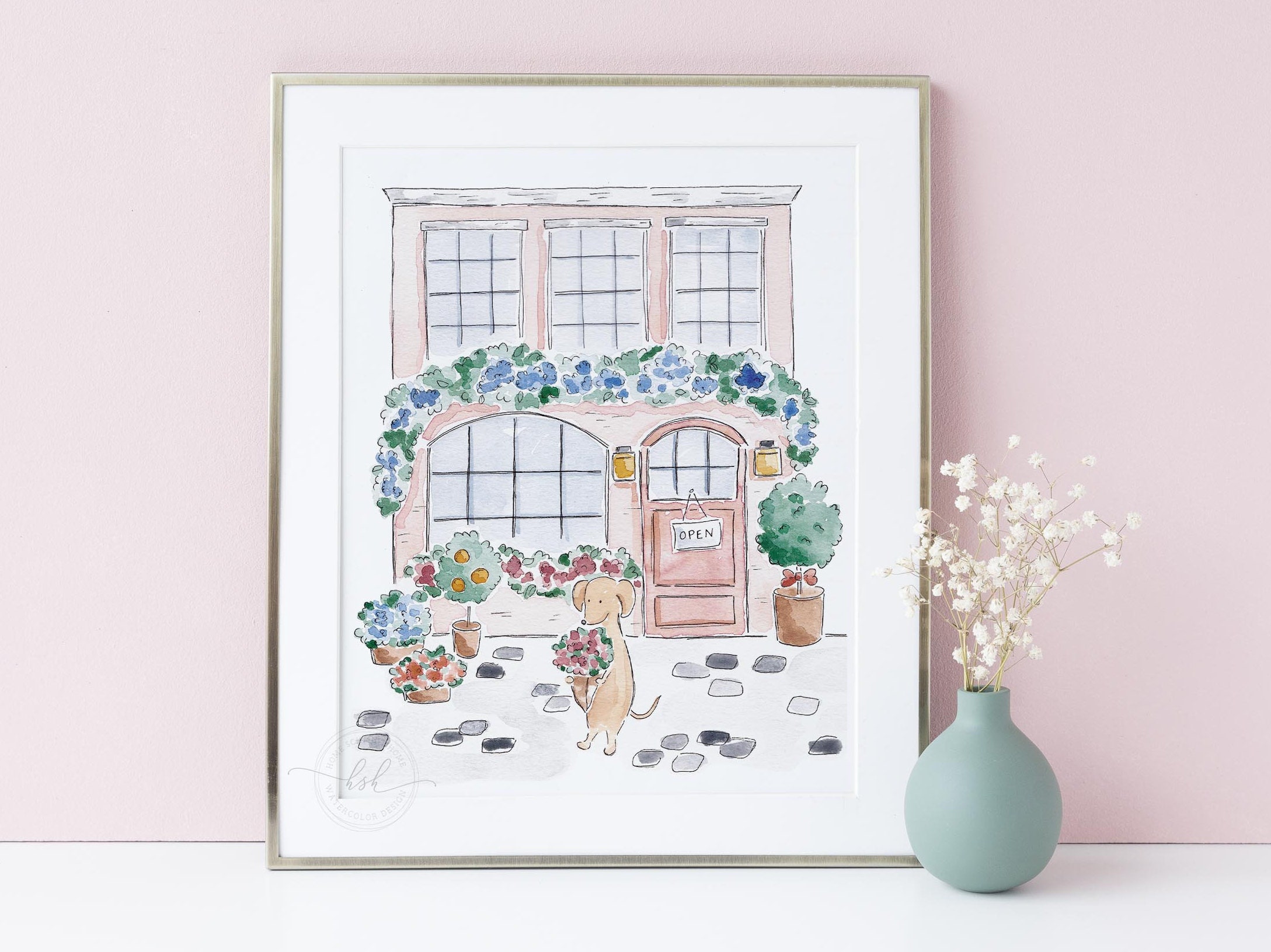 Cute watercolor flower dog print watercolor spring decor | Etsy
