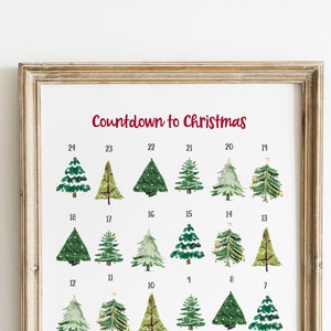 Advent calendar printable, Christmas countdown print, watercolor Christmas tree advent calendar, Christmas decor, holiday decor, PDF image 8