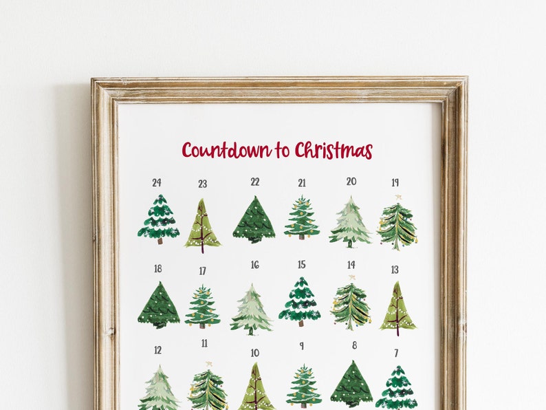 Advent calendar printable, Christmas countdown print, watercolor Christmas tree advent calendar, Christmas decor, holiday decor, PDF image 8