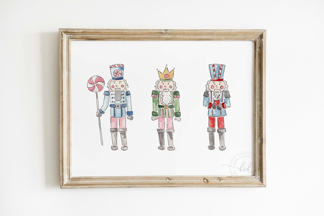Christmas Nutcracker Wall Art, Nutcracker Holiday Watercolor Painting