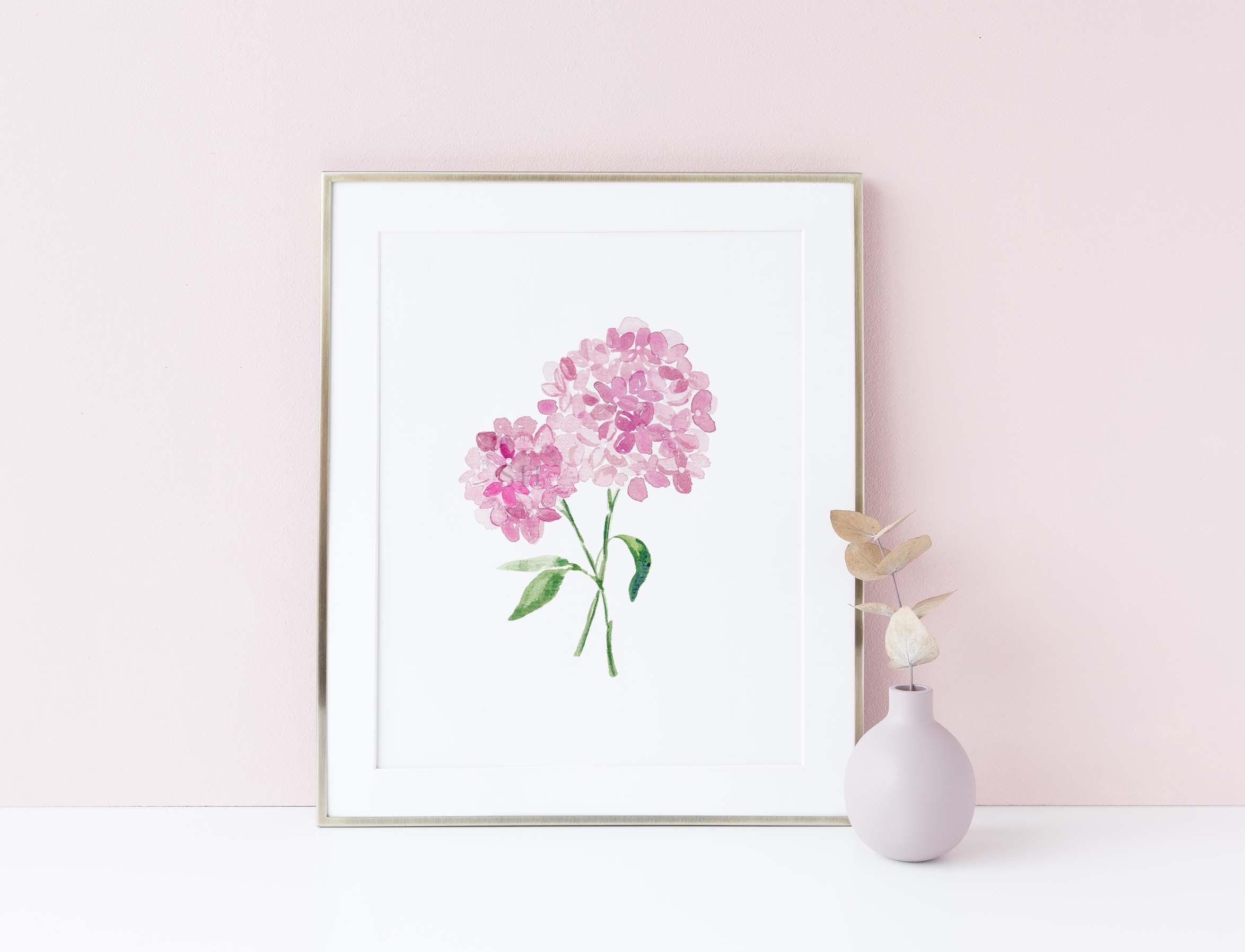 Pink Hydrangea Watercolor Art Print, Floral Nursery Wall Art - Etsy