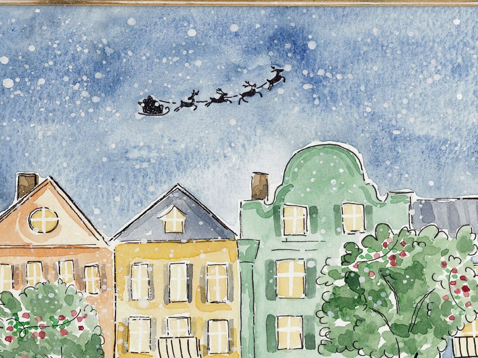 Rainbow row Christmas decor watercolor Charleston Christmas | Etsy