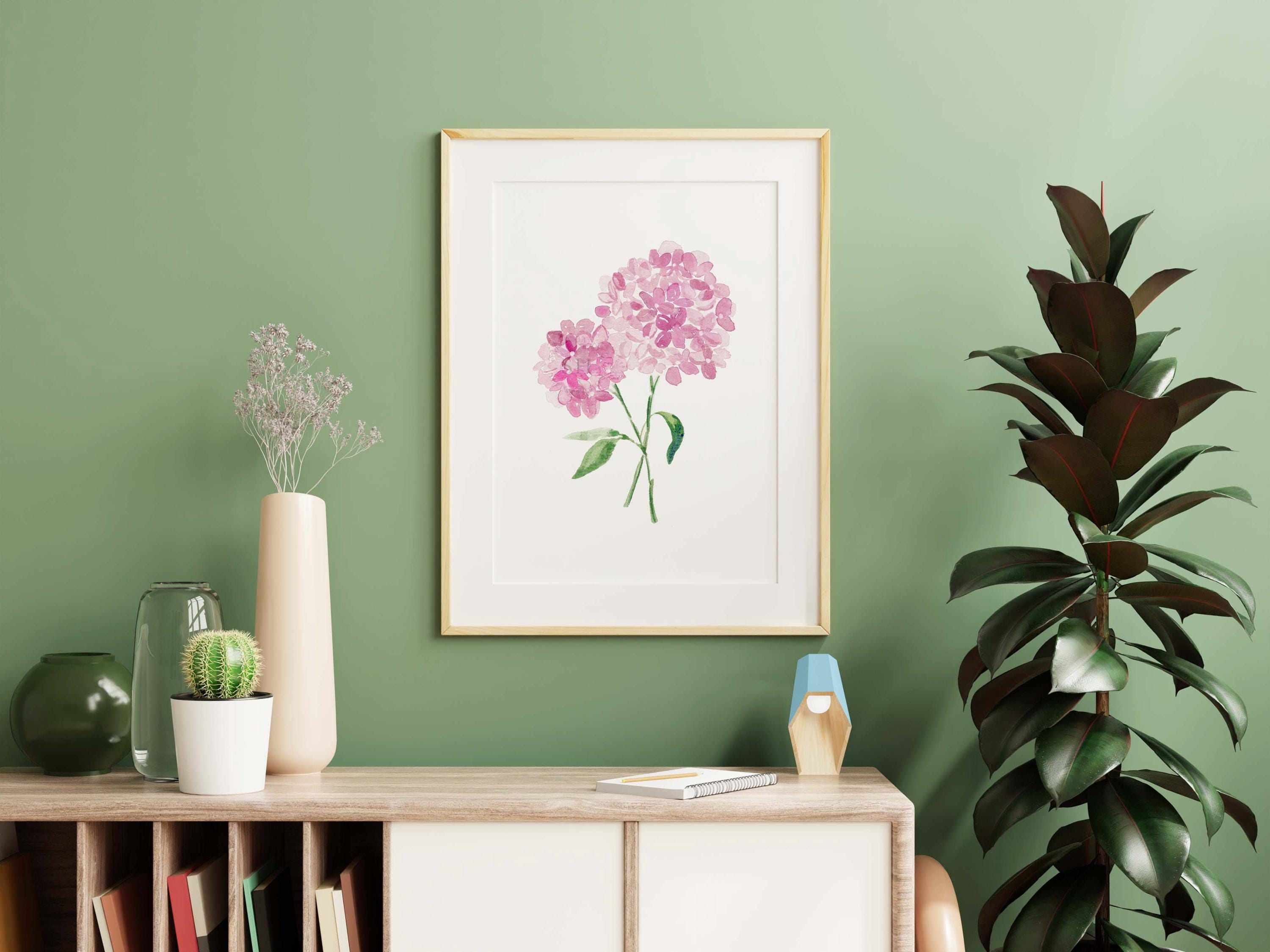 Pink Hydrangea Watercolor Art Print, Floral Nursery Wall Art - Etsy