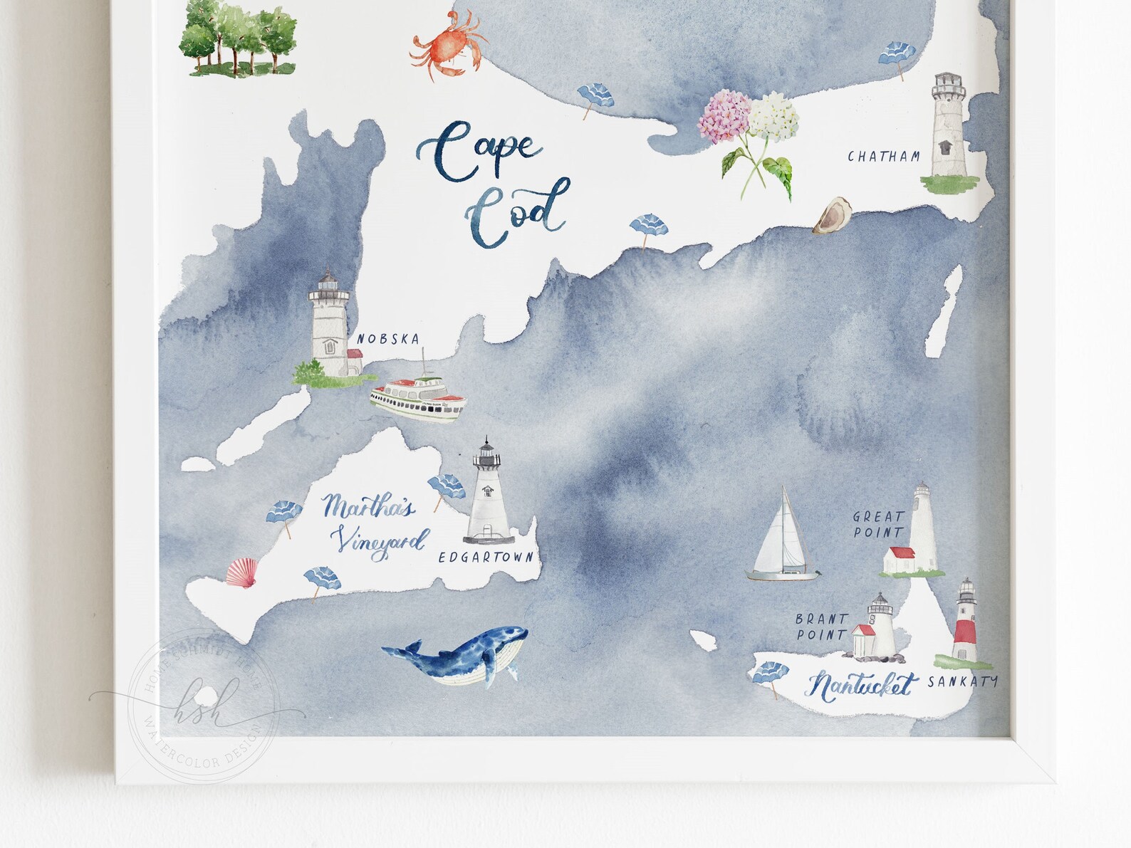 Map of Cape Cod Marthas Vineyard and Nantucket illustrated | Etsy