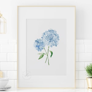 Watercolor blue hydrangea art print, floral art print, watercolor hydrangea painting, watercolor floral painting, watercolor blue flower art