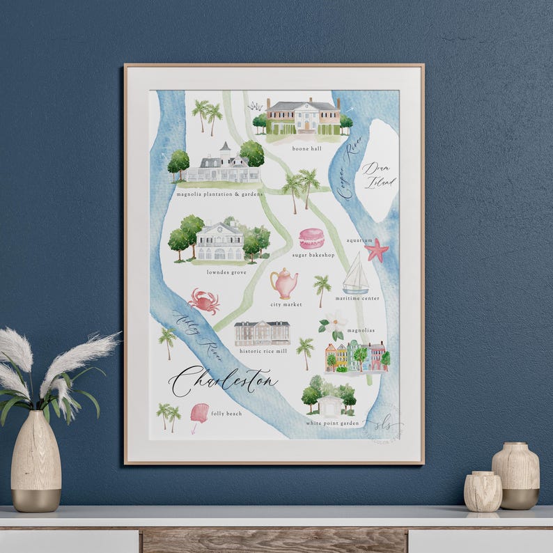 Watercolor Charleston Map Art Print: Illustrated City Map - Etsy