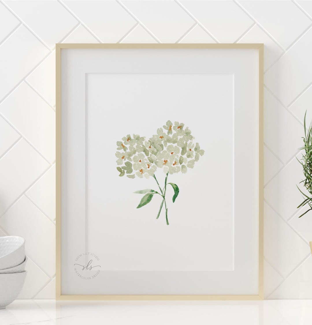 Watercolor White Hydrangea Fine Art Print, Simple Botanical Wall Art ...
