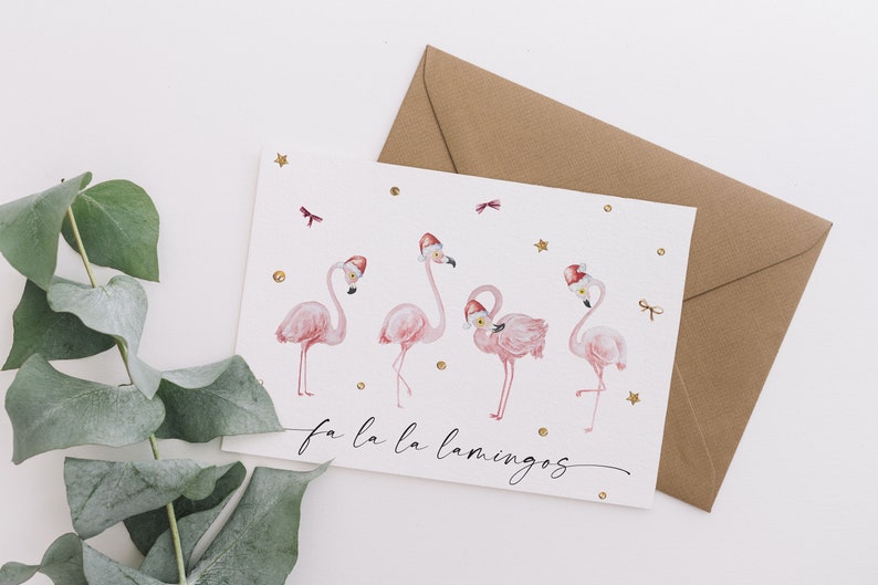 Christmas flamingo holiday card, funny printable Christmas card, printable holiday card, cute Christmas pun card, printable greeting card image 6
