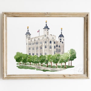 Tower of London watercolor art, London England painting, travel lover gift, travel gallery wall, London watercolor illustration, PRINTABLE