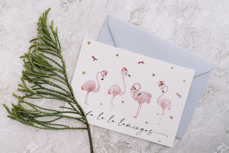 Christmas flamingo holiday card, funny printable Christmas card, printable holiday card, cute Christmas pun card, printable greeting card image 4