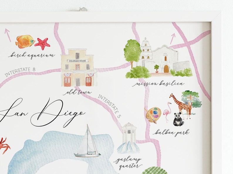 San Diego wedding gift PRINTABLE wall art San Diego watercolor map California watercolor print graduation gift illustrated map print