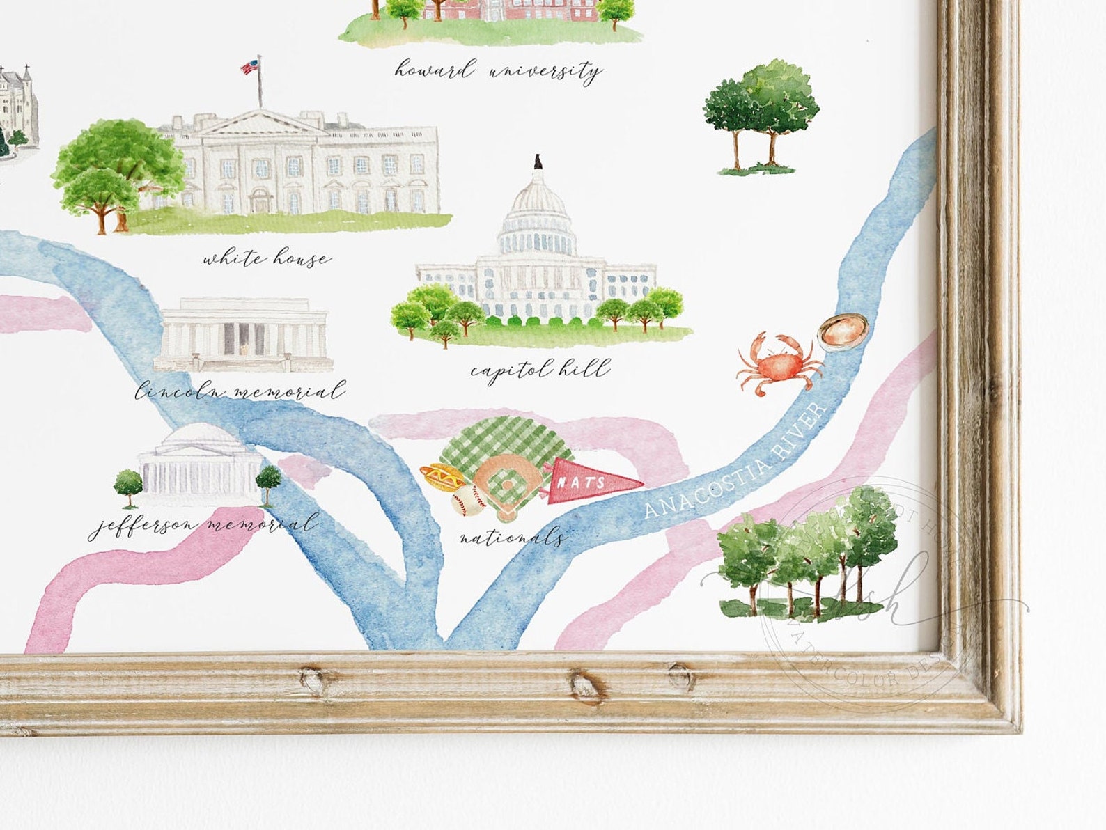 Washington DC Watercolor Map Washington DC City Map Art | Etsy