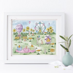 Easter Bunny Art Print, Whimsical Rabbit Watercolor Painting, Cute ...