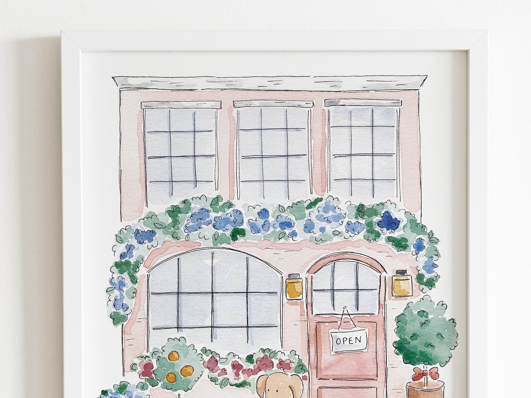 Cute watercolor flower dog print watercolor spring decor | Etsy