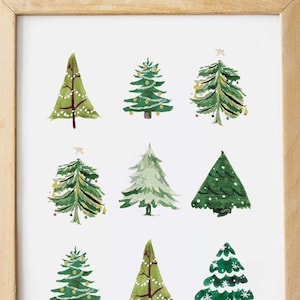 Christmas Tree Art Print, Printable Holiday Decor, Watercolor Christmas ...